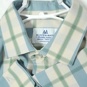 Mizzen‎ + Main Shirt Men's Medium Long Sleeve Button Trim Fit Blue White Stripes